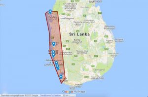 Carte de la côte Ouest du Sri Lanka