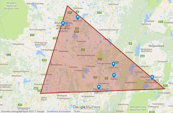 carte du Triangle culturel au Sri Lanka