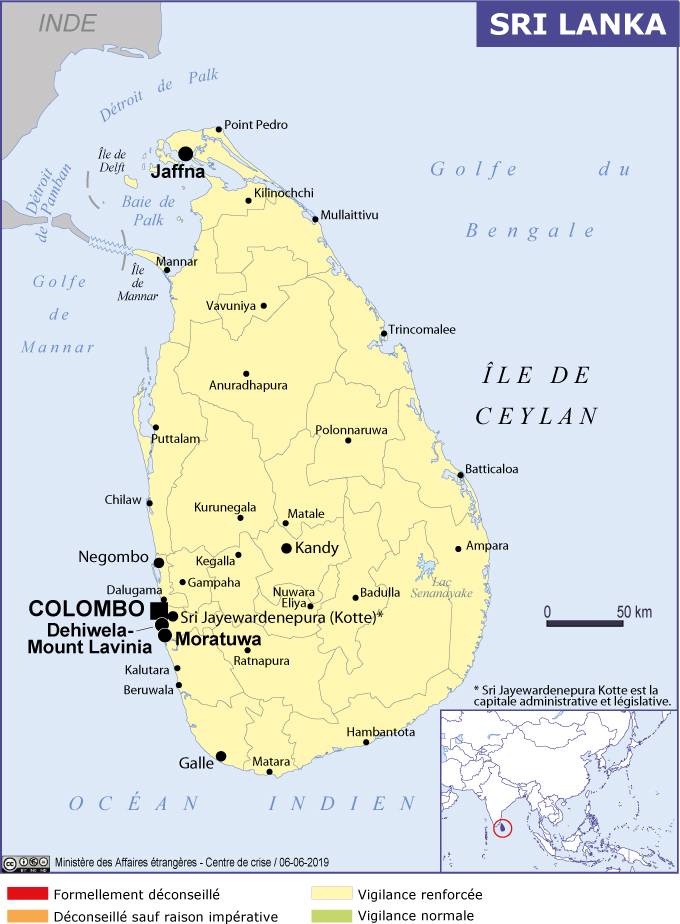 carte du sri lanka jaune