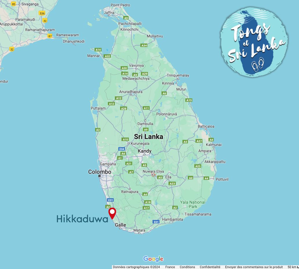 carte du sri lanka avec hikkaduwa